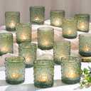Green Votive Candle Holder Set of 36, Flower Tea Lights Candles Holders for Wedding Table Decor, Birthday Parties, Vintage Home Decor, Bridal Shower and Holiday Decorations