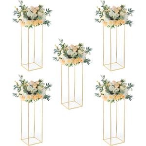 31.5inch Wedding Centerpieces for Tables,5pcs Gold Centerpieces,Tall Column Geometric Floral Vase for Birthday Party Event Table Decoration