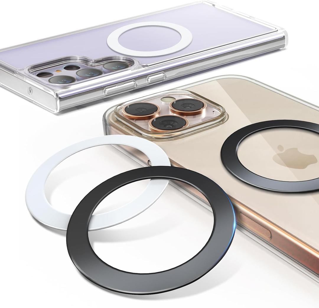 4Pcs Metal Ring for Magsafe Sticker: Ultra-Thin(0.3mm) Mag Safe Adapter for Magnetic Pop Socket Phone Grip Wallet Car Mount, Universal 3M Adhesive Mag-Safe Ring Kit(No Magnet) for iPhone Samsung Case