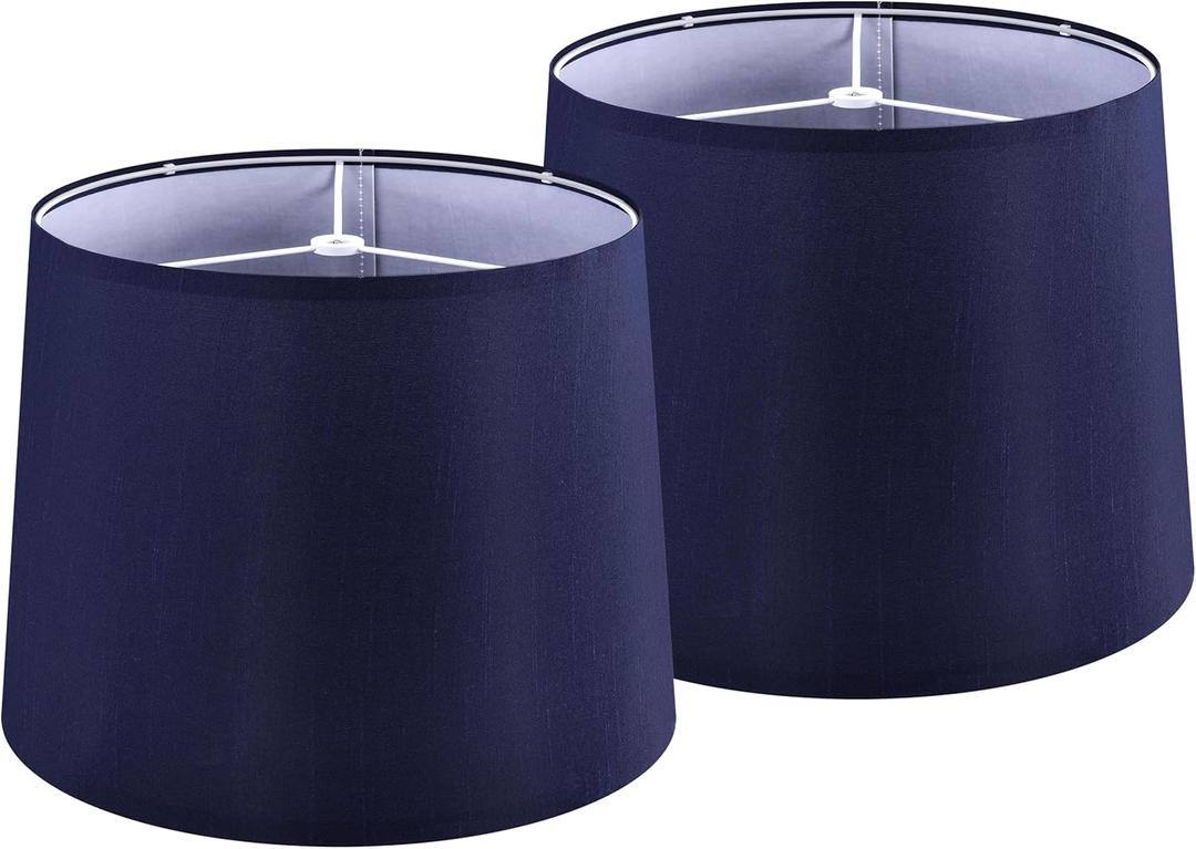 GOSO Blue Lamp Shades Set of 2, Faux Silk Lamp Shade Medium, 11×13×10 Inches Spider Drum Lampshades for Table Lamps and Floor Lamp Replace the Decorated Bedroom, Modern Living Room, Simple Assembly, Blue Natural