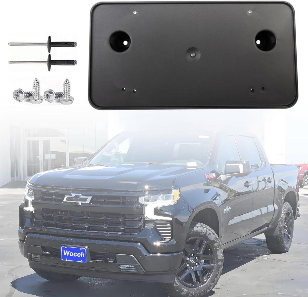 Front License Plate Frame for 2022 2023 2024 2025 2026 Chevy Silverado 1500 Front Bumper License Plate Holder Mounting Bracket Cover Replace# 86772168 Partslink# GM1068250