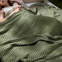 Bedsure Cooling Cotton Waffle Full Size Blanket - Lightweight Breathable Blanket of Rayon Derived from Bamboo for Hot Sleepers, Luxury Throws for Bed, Couch and Sofa, Olive Green, 80x90 Inches