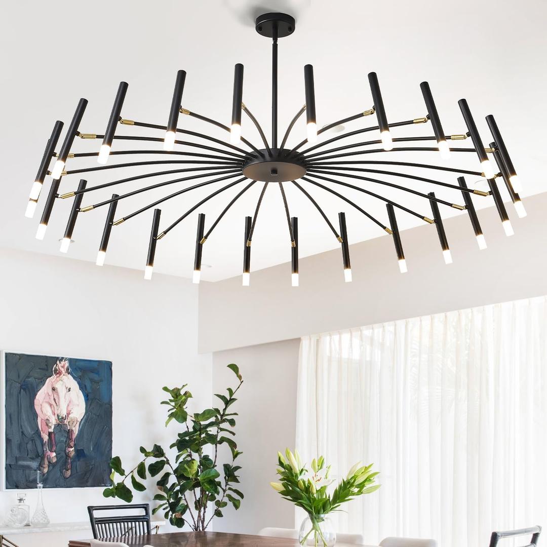 Modern Chandelier 24-Light with G9 Bulbs Included, 53 Inch Adjustable Height Ceiling Fixture - Customizable Drop for Dining Room, Entryway, Bedroom - Black Wrought Iron Matte Finish