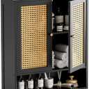 HITNET Wall Mounted Bathroom Cabinet, Rattan Hanging Cabinet, Space-Saving Bathroom Wall Cabinet with 2 Doors and Adjustable Shelves, Black, 23.23" W X 8.27" D X 26.18" H