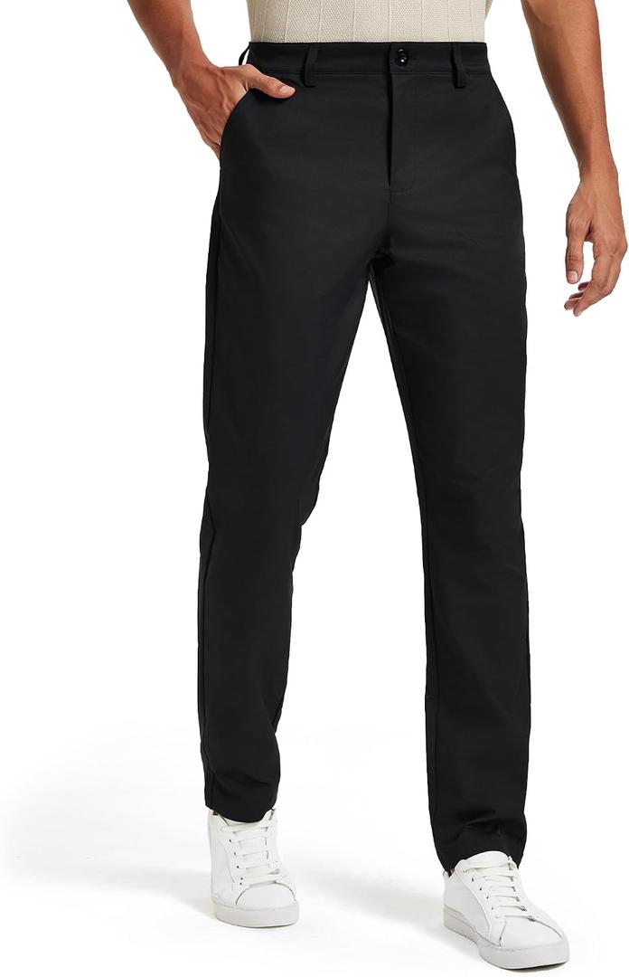 Men's Classic Fit Stretch Golf & Dress Pants 30'' - All-Day Comfort Performance Pants for Work, Business Casual & Travel Black, 33W x 30L