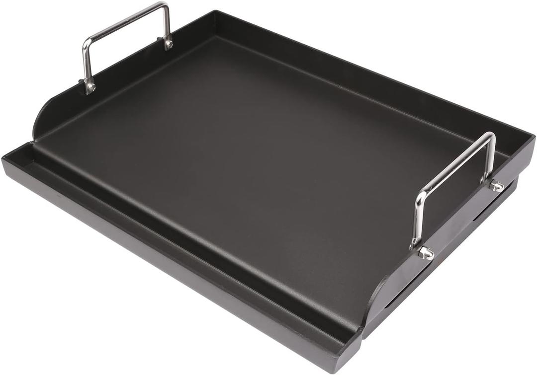 Utheer 17" x 13" Nonstick Coating Cooking Griddle for Gas Grill, Universal Griddle Flat Top Plate Insert with Grease Groove and Removable Handles for Charcoal/Gas Grills, Camping, Tailgating, Parties (17" x 2.6" x 13")