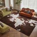 DweIke Cow Print Rugs for Living Room, 8x10 Large Soft Faux Animal Cowhide Area Rug, Washable Non-Slip Stain Resistant Throw Carpet for Dining Room Office Western Home Decor, Red Brown