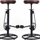 Vintage Bar Stools Swivel PU Seat 29-37inch Height Adjustable Extral Tall Bicycle Stool with Bikepedal Kitchen Island Counter Stool Shop Chairs, Height: 37 Inches, Diameter: 13.75 Inches
