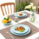 Vinyl Placemats Set of 6-1217.7 Inch Waterproof & Heattable Placemats, Fall Faux Leather Wipeable Outdoor Table Mat for Dining, Kitchen, Indoor Outdoor Use (Brown, Linen Texture)