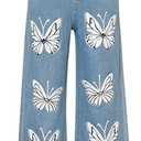 MyFav Girls' Jeans Bootcut Cute Floral Stretch High Waist Flare Casual Denim Pants with Pocket, Size 8Y