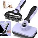 3PCS Self Cleaning Slicker Brush & Pet Grooming Rake & Flea Comb for Dogs,Cats and Horses | Double-Sided Dematting Comb & Skin Friendly Deshedding Grooming Tool | Pet Supplies(Light Purple)