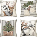 Christmas Outdoor Pillow Covers, 18 x 18 inch Set of 4 Waterproof Throw Pillow Cases, New Year Cushion Decor for Home Outside Patio Front Porch House Farmhouse 2024(Style A)