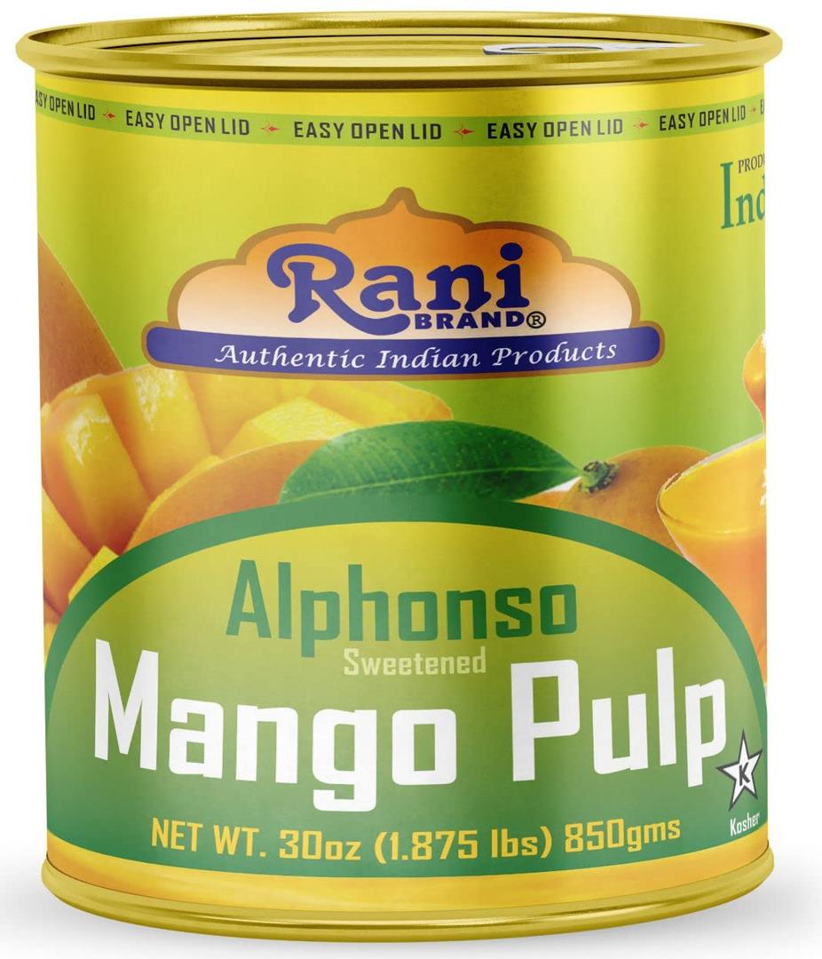 Rani Mango Pulp Puree (Makes Mango Lassi Shakes) Alphonso Sweetened 30oz (1.875lbs) 850g ~ Kosher | All Natural | NON-GMO | Vegan | No colors | Gluten Friendly | Indian Origin (1.875 Pound (Pack of 1))