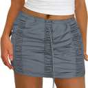 Womens Cargo Skirt Y2K Casual Summer Ruched Mini Skirt Blue Gray L