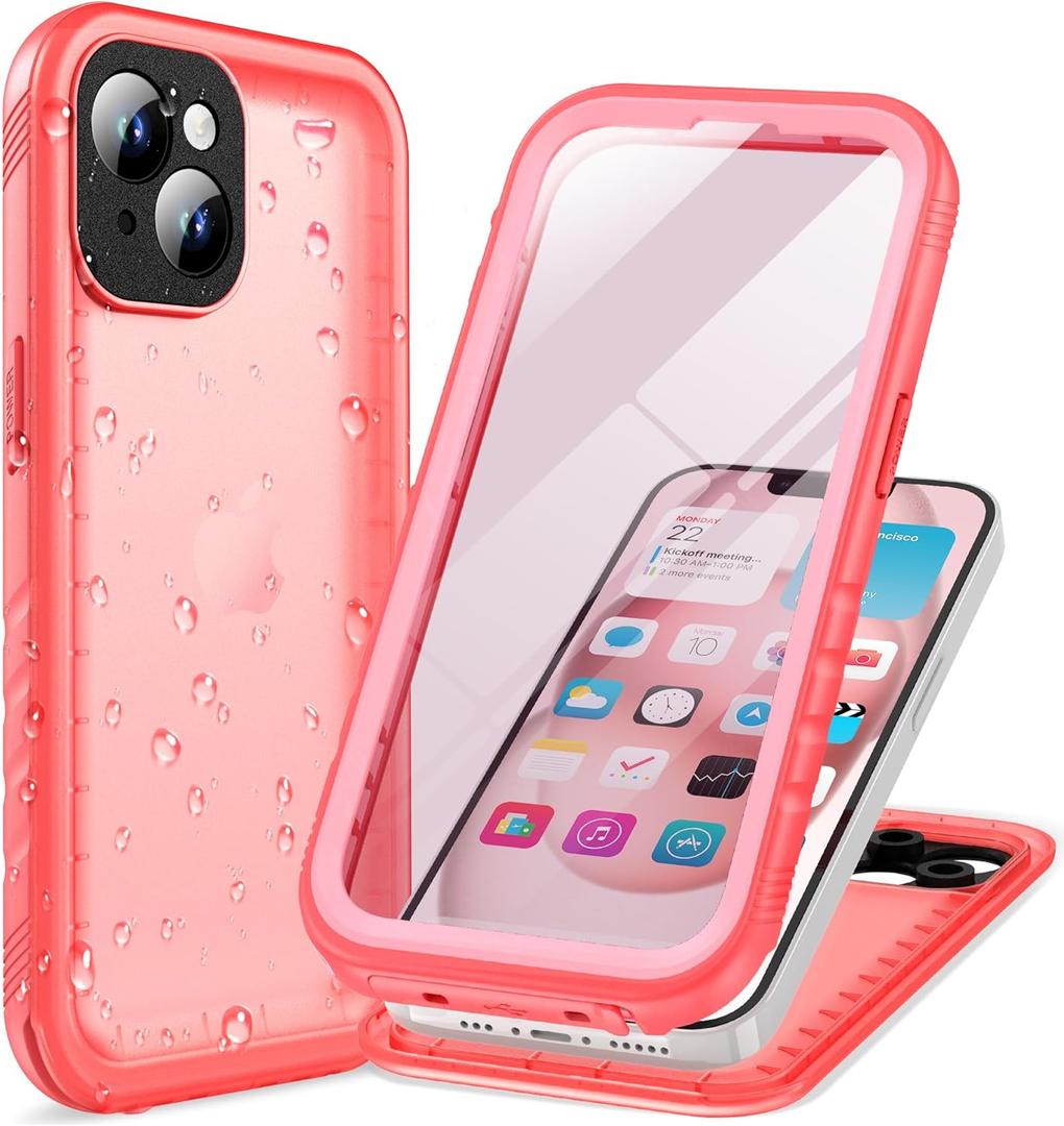 Cozycase Compatible with iPhone 14 Plus Waterproof Case - Full Body Shockproof Dustproof Dropproof Built in Screen Protector Rugged Waterproof Case for iPhone 14 Plus 6.7 Inch Pink