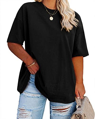 Fisoew Womens Plus Size T-Shirts Summer Oversized Half Sleeve Crew Neck Tunic Tops Tees Black, 5X