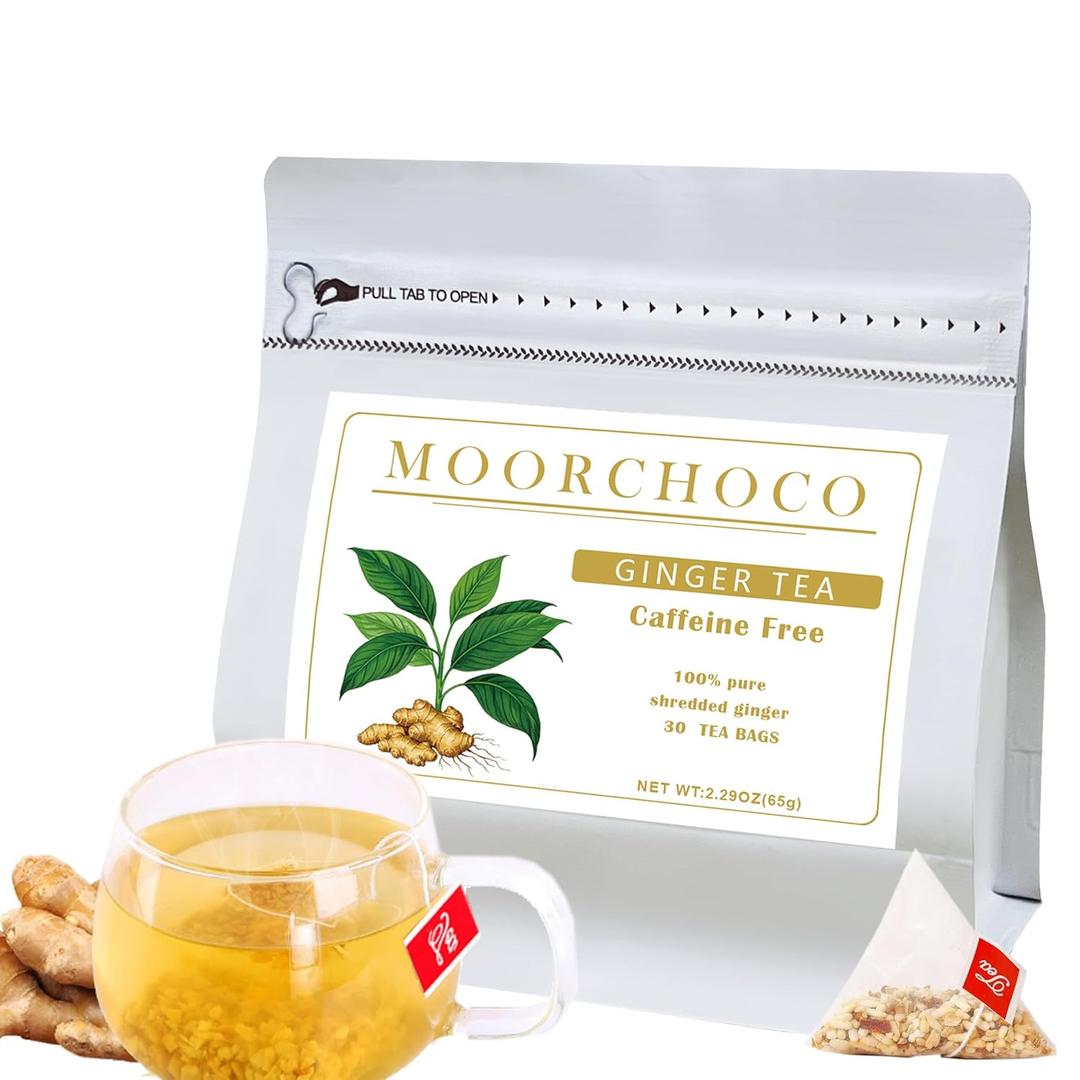 65g/2.3Oz Ginger Tea Bags, 30 Teabags, Premium Ginger Root Tea Bag - Warm & Spicy (EXP 09/30/26)