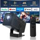 Mini Projector with WiFi and Bluetooth,4K Support 260 ANSl Smart Portable Projector,Auto Keystone, 135 Degree Rotation,Video projector for Home, Bedroom, Outdoor (Black)