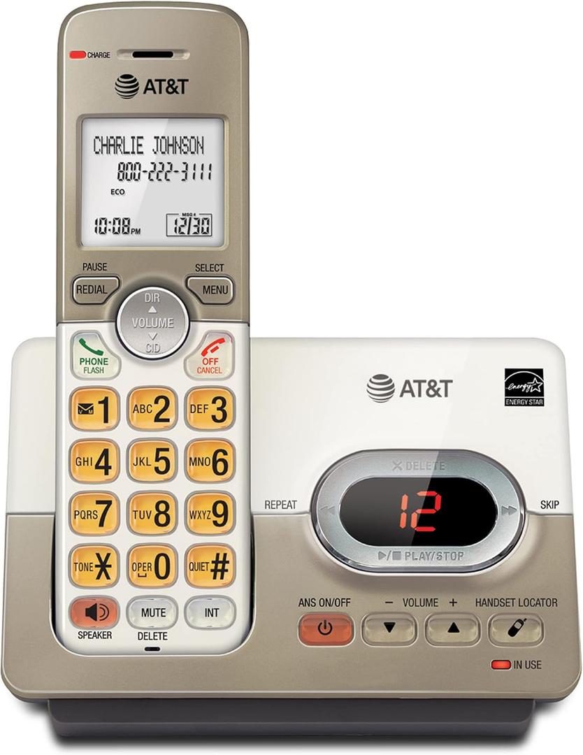 AT&T EL52113 Cordless Phone with Answering System & Extra-large Backlit Keys Light champagne