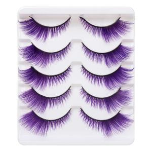 False Lashes Natural Lashes 5 Pairs Cat Eye Fluffy False Eyelashes for Halloween, Cosplay, Party, Stage Makeup (Purple)
