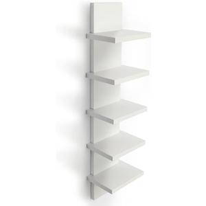 5 Tier Wall Shelves White, Vertical Column Shelf Floating Storage Home Decor Organizer Tall Tower Design Utility Shelving Bedroom Living Room, 30.7inch