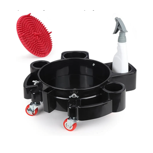 LCGP Bucket Dolly 5 Gallon Car Wash Professional Cleaning Bucket with Heavy Duty Wheeled Casters, Complimentary Strainer and Sprayer, Black