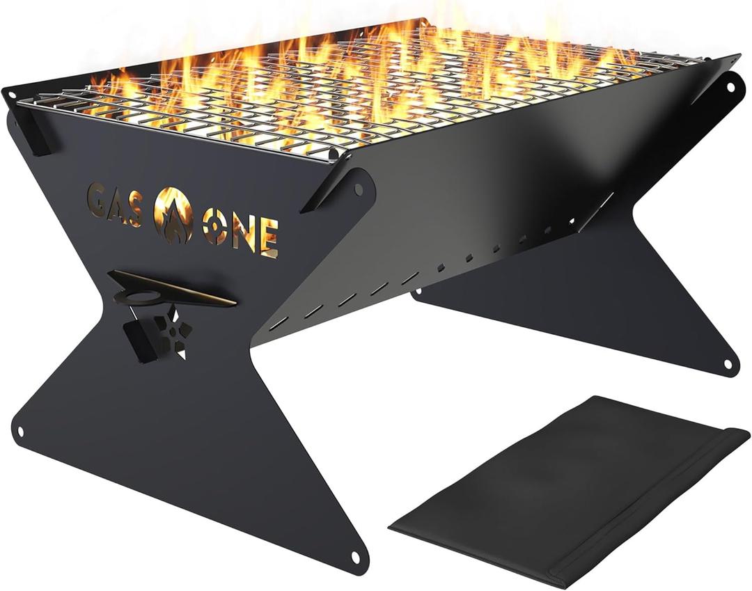 GasOne 15 Portable Charcoal Grill  Foldable BBQ Grill  Camping Grills for Backyard, Bonfire, Patio  Heavy-Duty Portable Fire Pit  Camp Cooking Gear