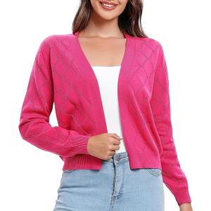 Urban CoCo Women's Long Sleeve V-Neck Open Front Shrugs Soft Knit Sweater Cardigan (Pink, M)
