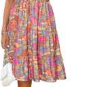 Glamaker Floral Tiered Midi Sundress Casual Summer V Neck Flutter Sleeve Striped Sun Dress with Pockets (Medium, B-orange Floral)