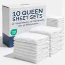 Bulk Case Pack of 10 Sheet Sets - Complete 6 Piece Sheet Sets - Bulk Queen Bedding - Wholesale Case Pack for Hotels, Spa & Airbnbs - Deep Pocket & Wrinkle Free - Cooling & Breathable - Queen, White