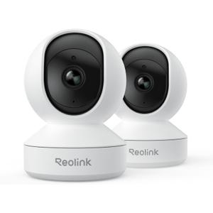 REOLINK Home Security Camera System, 4MP HD Plug-in Indoor WiFi 6 Pan Tilt Pet Camera, Baby Monitor, Night Vision, 2 Way Talk, Smart Human/Pet Detection, Local microSD Card Storage, E1(2 Pack)