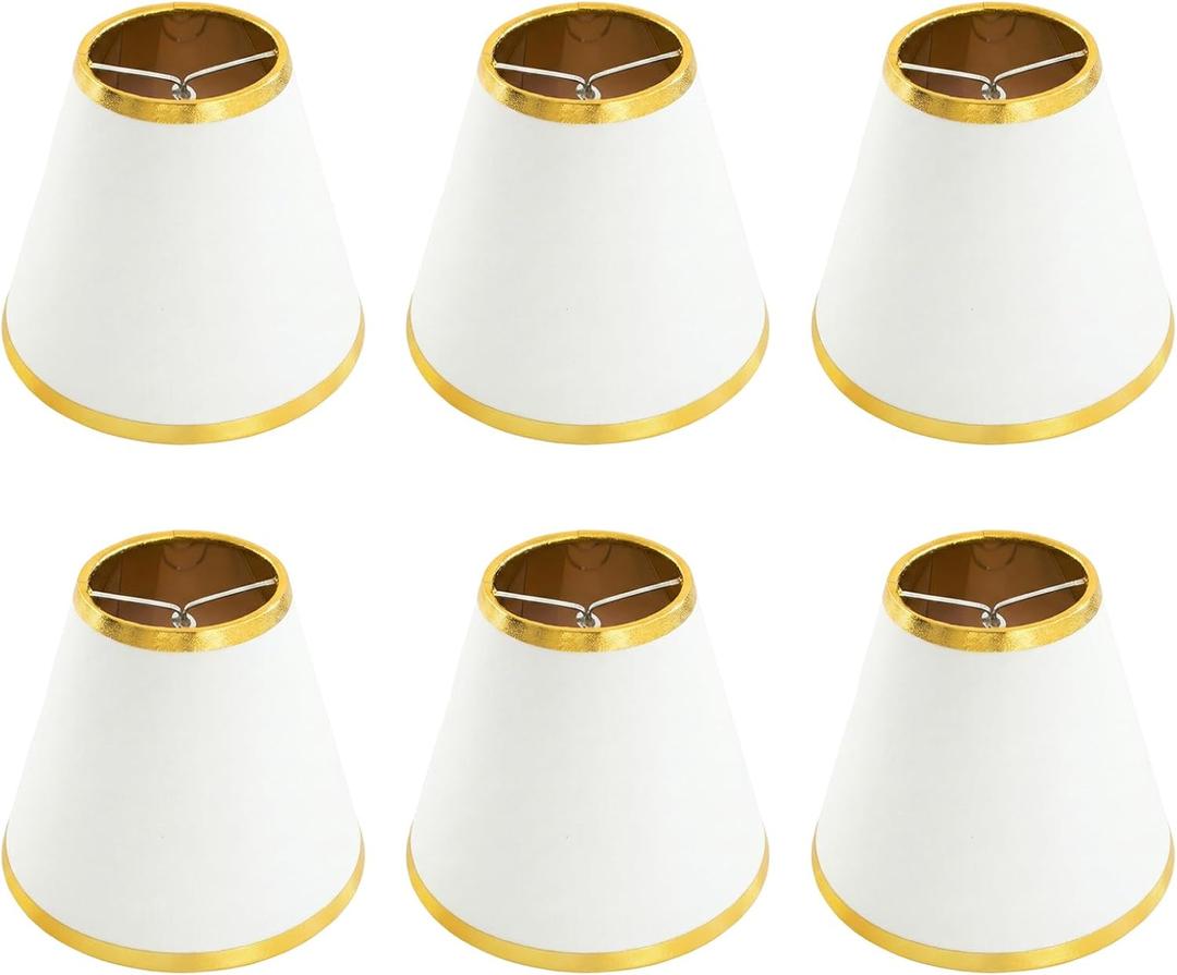 Small Lamp Shades Clip on Bulb, Chandelier Shades Set of 6, Mini Linen Lampshade 2.9x5.9x5.1in Small Lamp Shade for Chandelier Lamp Replacement WhiteGold (Gold Edge)