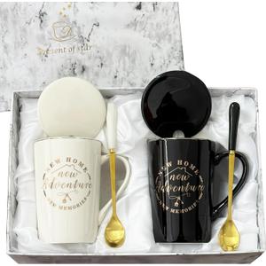 Housewarming Gifts New Home, Closing Gifts for Home Buyers, House Warming Coffee Mug for Men Women Couple Families Friends Coworkers, First House Present Ideas, Mugs Set 14oz (Black&White)