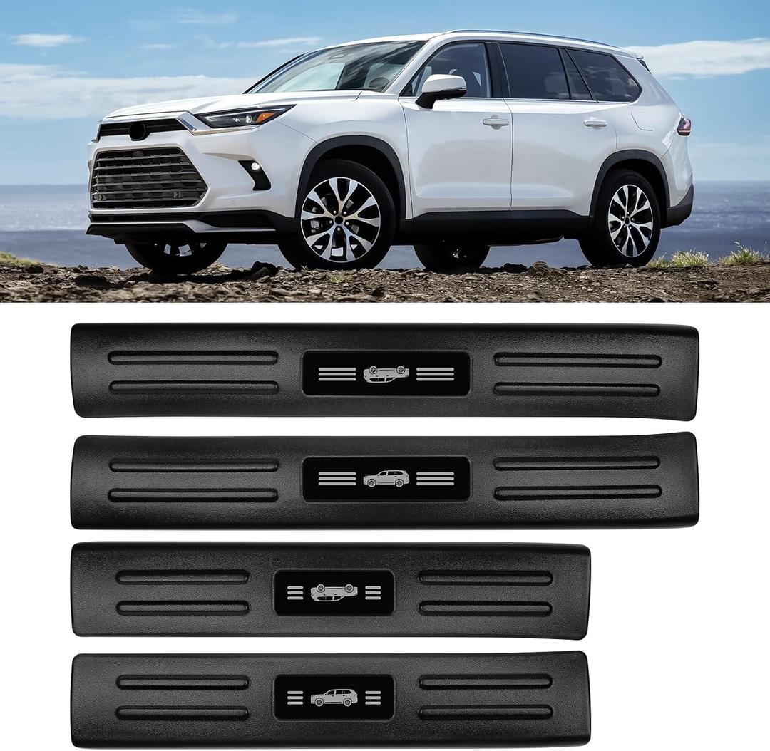 BIBLOZ ABS Material Door Sill Protector Compatible with Toyota Grand Highlander (Include Hybrid) LE/XLE/Limited/Platinum Accessories 2024 2025 2026 Door Sill Guards Trim(Not for Highlander)
