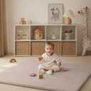 Blissful Diary Vegan Leather Baby Play Mat, 50x50 Thicken Foam Cushioned & Waterproof Playpen Mat for Infants and Toddlers, Stylish and Just Wipe-Clean Playmat for Baby Play on Floor, Taupe