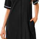 Ekouaer Women Zipper Robes Short Sleeves Housecoat Lightweight Bathrobes Zip Up Robe Casual Nightgown with Pockets S-2XL (Large, Black)
