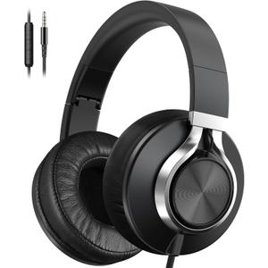 AILIHEN C90 Wired Headphones with Microphone Volume Control, Noise Reduction Over Ear Headphones Wired 3.5mm, Super Soft Corded Headphone for Cellphones, Tablet and Chromebook (Black, Classic, L)