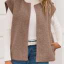 Yousify Womens Fuzzy Vest Cap Sleeve Crew Neck Knit Sweater Fall Casual Open Front Vest Outerwear (Large, Coffee)