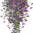 3 Pcs Artificial Hanging Flowers for Outdoors Spring Summer Purple Faux Silk Daisy Flowers UV Resistant Fake Plants Eucalyptus Realistic for Outside Home Indoor Planter Porch Garden Yard Decor