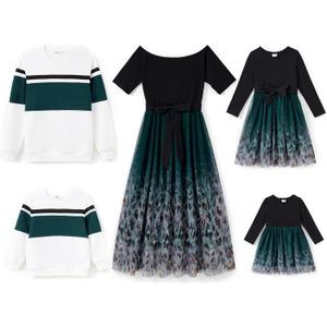 PATPAT Family Matching Outfits Dresses and Sweatshirt Fall Winter Off Shoulder Dresses and Long Sleeve Sweatshirt (Black, XL)