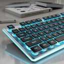 EWEADN GX710S Backlit Computer Keyboards, Wired USB Keyboard with Blue Backlit, Metal Panel, Plug and Play, Pudding Keycaps Full Size Quite Computer Keyboard for Win/PC/Laptop-Black