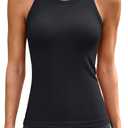 ATTRACO Women Workout Tank Tops with Built in Bra Crew Neck Basic Ribbed Tank Top Racerback Athletic Camisole Seamless (Small, Black)
