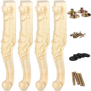 La Vane 18 inch / 45cm Wooden Furniture Legs, Set of 4 European Style Solid Wood Carving Unfinished Furniture Replacement Feet Decoration for Sofa Cabinet Wardrobe Table Loveseat