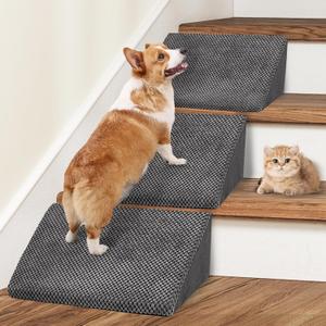 Update 40D Dog Ramps/Stairs for Stairs, Foam Pet Ramp Stairs for Any Staircase, Non-Slip Dog Pet Steps for Small Dogs, Stair Ramp for Injured Dogs with Anti-Slip Strip, 3 Pack Dary Gray