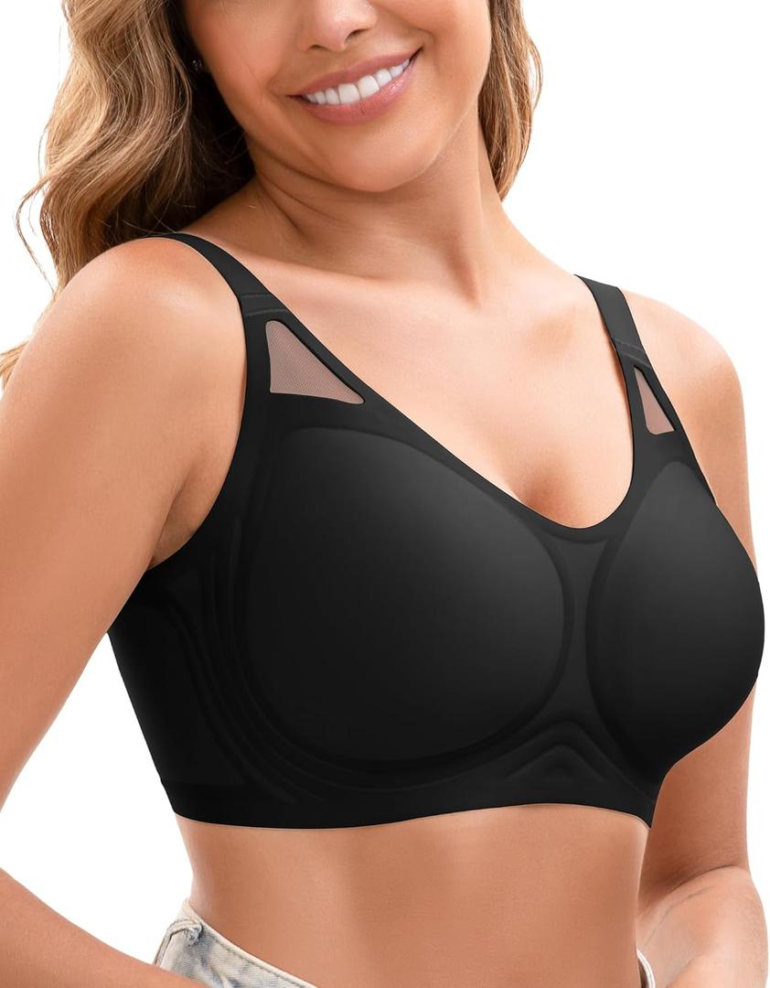 Jelly Bras for Women Full Coverage Plus Size Tshirt Bra Back Fat Smoothing Wireless Brasieres, Black, XL (Black, XL)