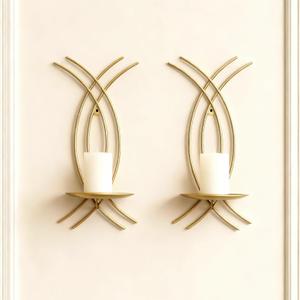 Wall Sconce Candle Holder Set of 2, Modern Forged Metal Iron Decorative Wall Art for Living Room (Gold)