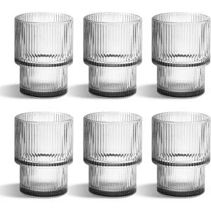 Set of 6 Ribbed Glassware - Durable Ribbed Glasses with Scratch-Resistant Design - Dishwasher Safe Vintage Glass Cups - Perfect for Elegant Occasion, Weddings, Parties, Birthdays