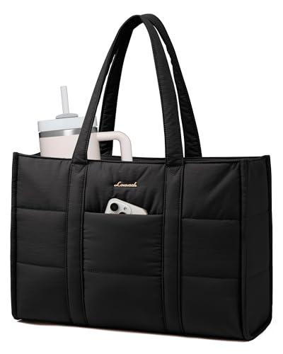 LOVEVOOK Laptop Bag for Women, Puffer Tote Bag for Work 17 Inch Large Computer Briefcase for Teacher Nurse, Quilted Lightweight Casual Shoulder Bag For Travel, Daily