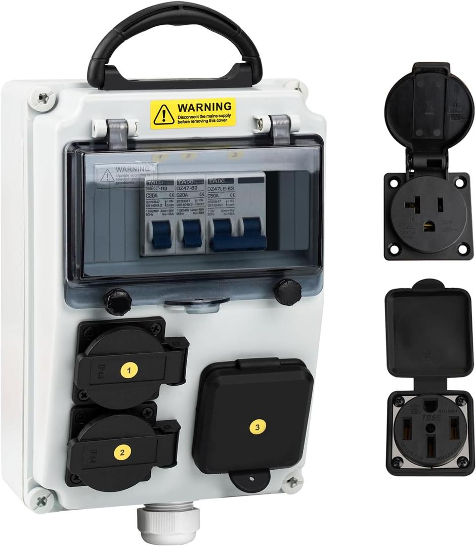 RV Power Outlet Box, RV Power Outlet Panel with Breaker, with NEMA 14-50RNEMA 5-20 RV Outlet Breaker Box, RV Outlet Box for RV Camper Trailer Motorhome Electric Car Generator