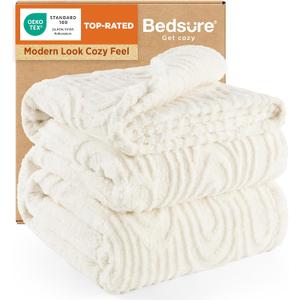 Bedsure GentleSoft Fleece Blanket Queen Size for Bed - Super Soft & Cozy, Fluffy Blankets for Women & Girls, Ideal for Sofa & Couch, Off White, 90x90 Inches